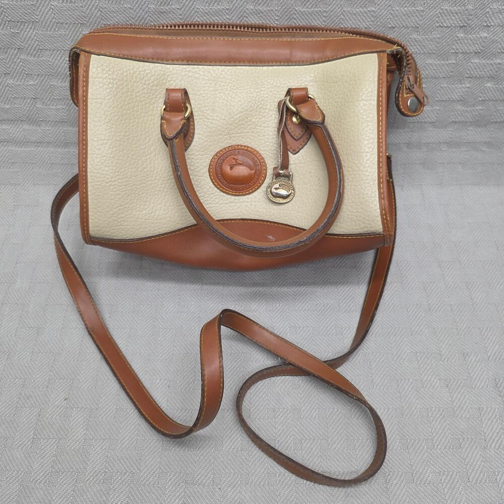 Dooney & Bourke Satchel Bag Womens Small Cream Brown Leather Top Handle